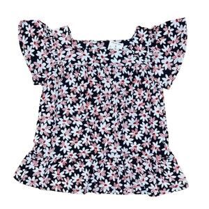 NWT J. Crew Girls' Navy W/Daisy Floral Print Square-Neck Peplum Tee